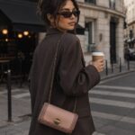 Πλεκτή τσάντα ώμου ROSETTE σε dusty pink lifestyle σκηνή
