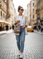 Πλεκτό πουγκί SAVANA φορεμένο σε urban καθημερινό styling