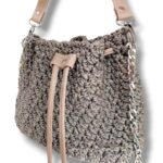 Πλεκτή crochet bucket bag CLEO με δερμάτινο κορδόνι και αλυσίδα ώμου