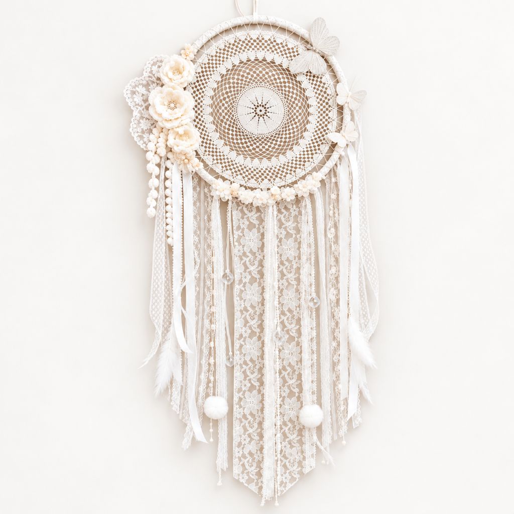 handmade-butterfly-dreamcatcher-papillon-front Χειροποίητη ονειροπαγίδα με πεταλούδες PAPILLON και λευκή πλεκτή δαντέλα