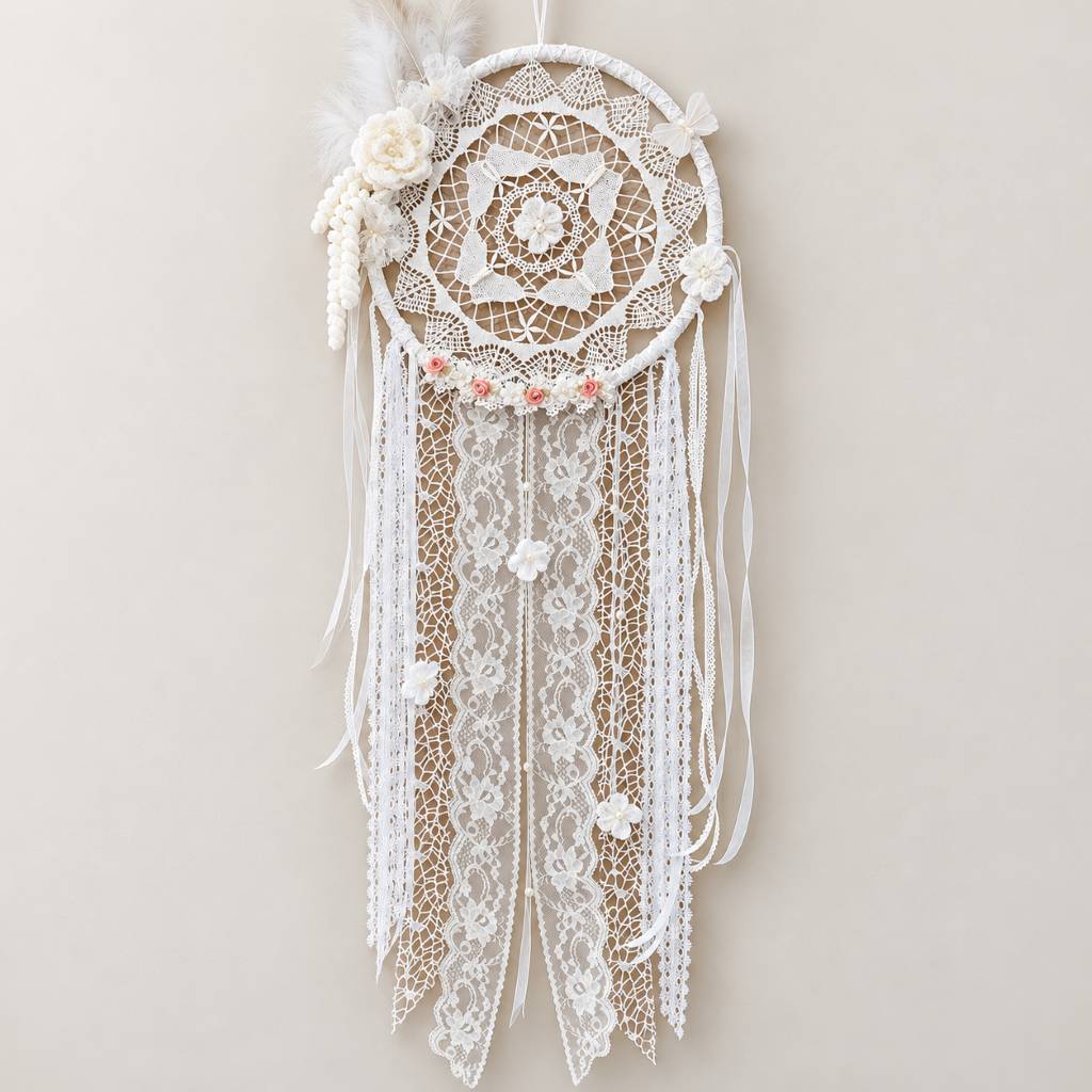 handmade-white-lace-dreamcatcher-white-whisper-front Λευκή ονειροπαγίδα με δαντέλα WHITE WHISPER και πλεκτά λουλούδια