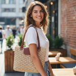 Πλεκτή tote τσάντα SARA φορεμένη σε καθημερινό urban look