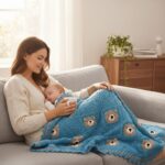 Μαμά με μωρό και πλεκτή κουβέρτα TEDDYLOO με αρκουδάκια