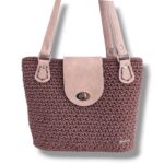 Πλεκτή τσάντα MELIA σε dusty rose απόχρωση με δερμάτινο καπάκι