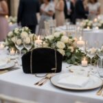 Πλεκτή βελούδινη τσάντα VELVET CHARM σε luxury dinner setting