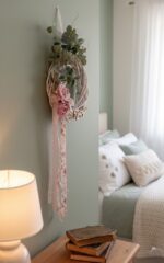 Στεφάνι τοίχου με πλεκτά λουλούδια GEORGINA σε shabby chic διακόσμηση