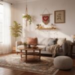 Macrame τοίχου με καρδιά HEART σε boho καθιστικό