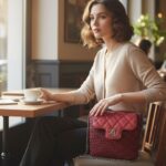 Πλεκτή μπορντό τσάντα COLETTE σε elegant καθημερινό look