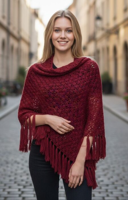 crochet burgundy shawl Merlot live