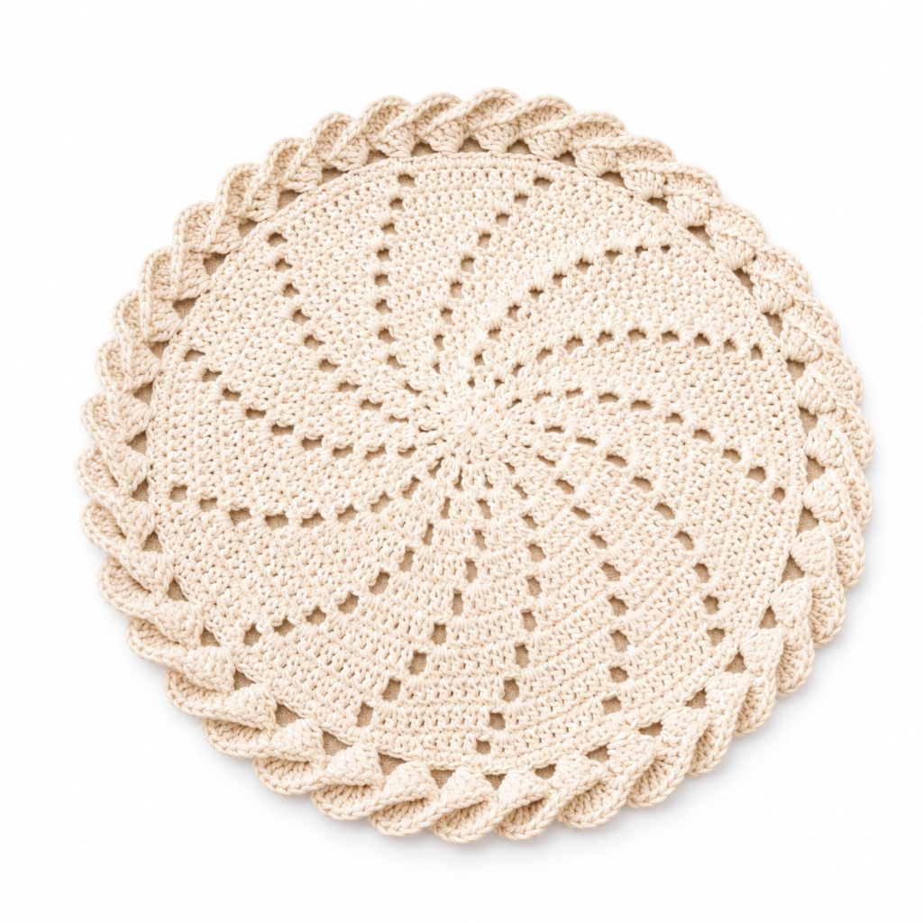 crochet-placemat-ecru-linea Χειροποίητο πλεκτό σουπλά σε εκρού απόχρωση