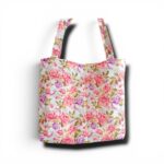 Υφασμάτινη floral tote bag JARDINA με τριαντάφυλλα σε ροζ και λιλά αποχρώσεις μπροστινή όψη