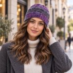 Γυναικείο πλεκτό μωβ beanie σκουφί SABINE σε κομψό city look