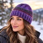 Γυναικείο πλεκτό μωβ beanie σκουφί SABINE σε χειμερινό look