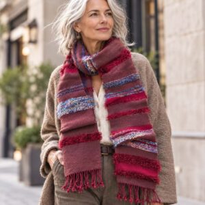 Υφαντό μπορντό κασκόλ σε αργαλειό YARA σε city look